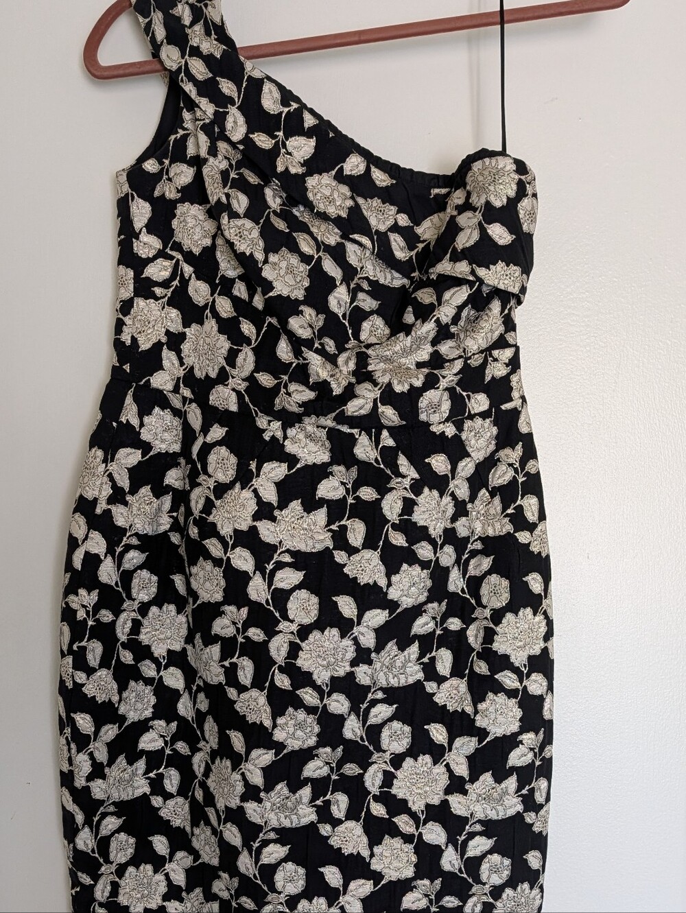 Sasha Drake Black One-Shoulder Floral Sheath Dress 4 Hourglass